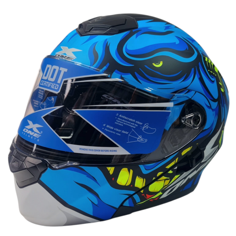 Motorradhelm X-ONE blau mit gelb L Nr. 285