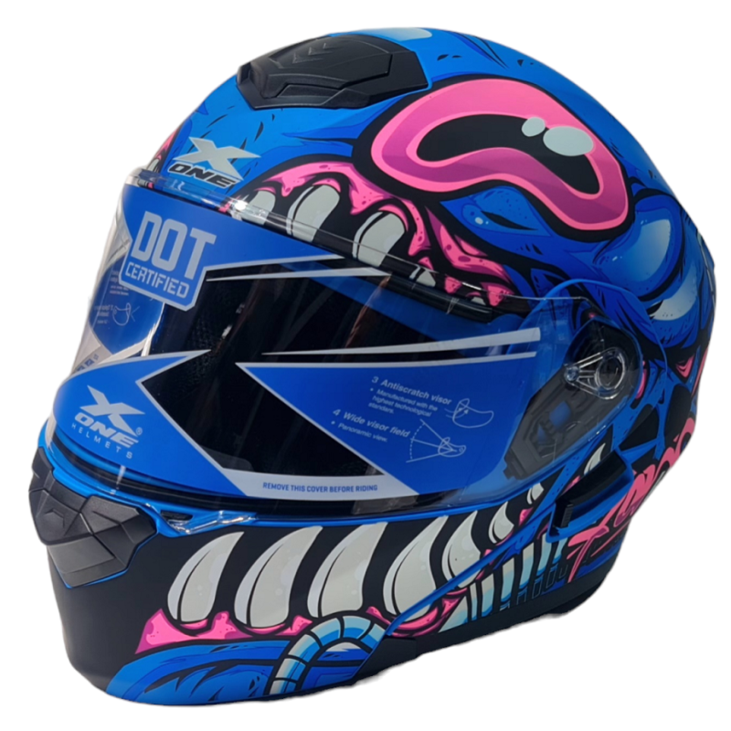 Motorradhelm X-ONE, blau mit rosa, L Nr.287