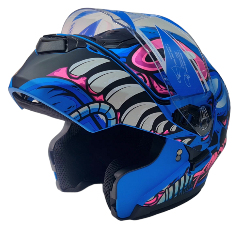 Motorradhelm X-ONE, blau mit rosa, L Nr.287