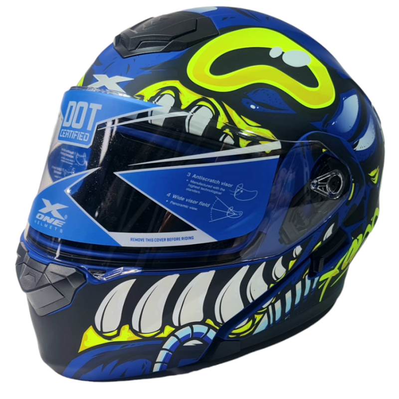 Motorradhelm X-ONE, blau mit gelb, Größe M Nr. 292