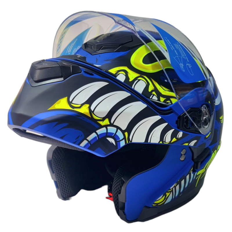 Motorradhelm X-ONE, blau mit gelb, Größe M Nr. 292