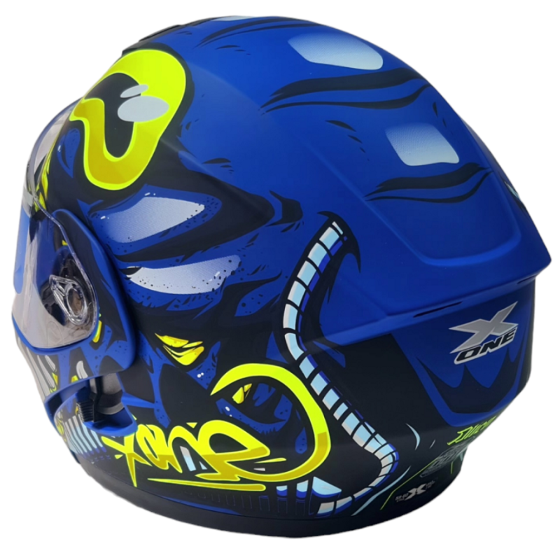 Motorradhelm X-ONE, blau mit gelb, Größe M Nr. 292