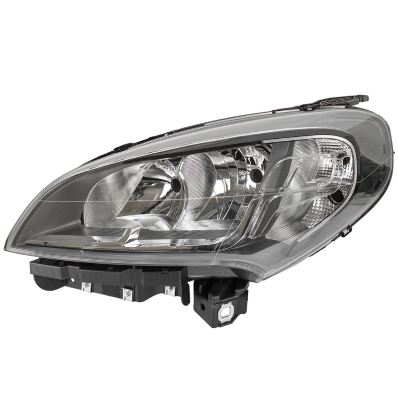 Scheinwerfer, links, mit Motor und schwarzem Rahmen für Fiat Doblo 2015-2022.