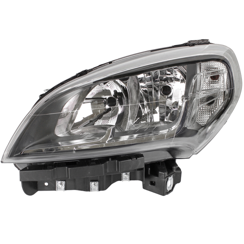 Scheinwerfer, links, mit Motor und schwarzem Rahmen für Fiat Doblo 2015-2022.