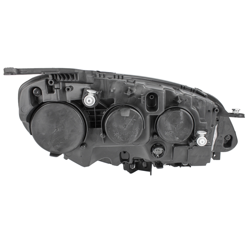 Scheinwerfer, links, mit Motor und schwarzem Rahmen für Fiat Doblo 2015-2022.