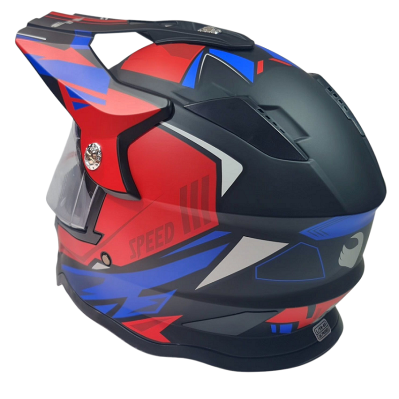 Crosshelm für Motorrad, Schwarz mit Rot, matt Größe M No303.