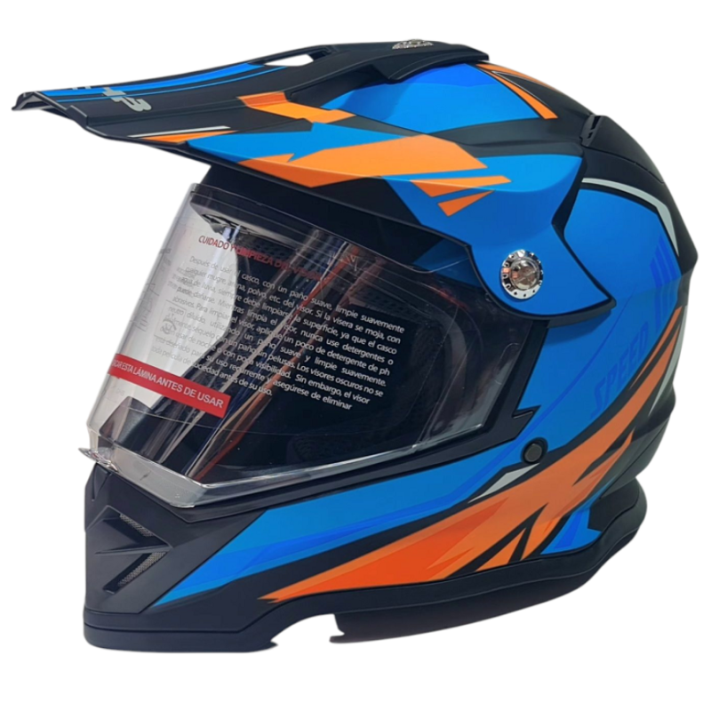 Crosshelm für Motorrad Schwarz mit Blau, matt Größe M Nr. 171.