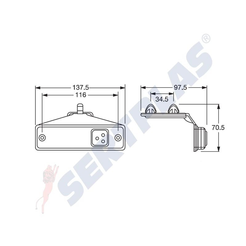 Maße, rote 3 LEDs 24V
