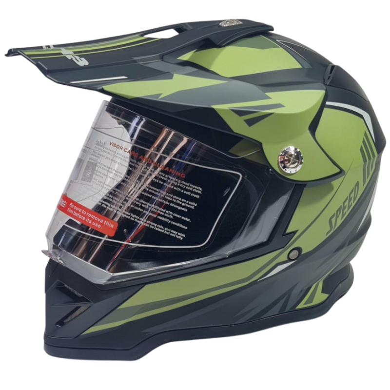 Cross-Helm für Motorrad, Schwarz mit Grün, matt, Größe M Nr. 155