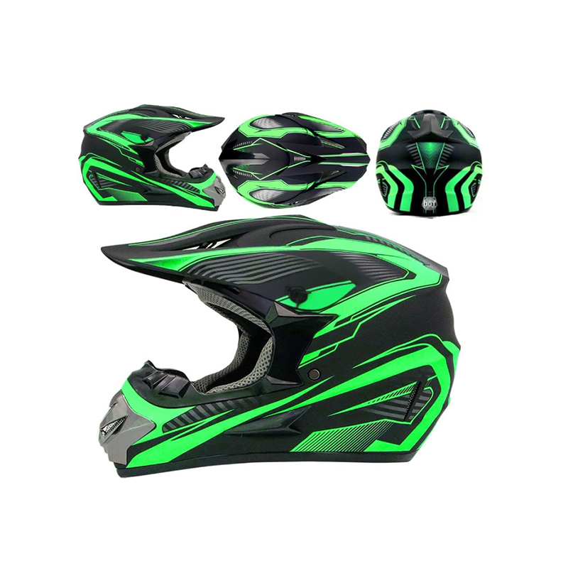 Crosshelm für Motorrad, schwarz mit grün, Größe L A3616.