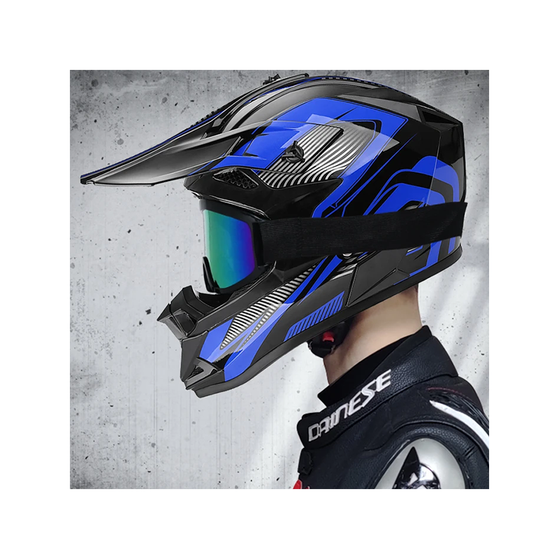 Motorrad-Crosshelm, schwarz mit blau, Größe L A3616.