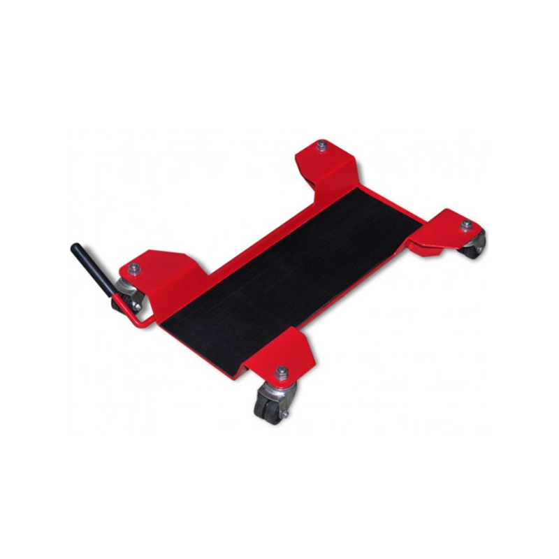 Motorrad-Plattform mit zentralem Ständer für Reparaturen.