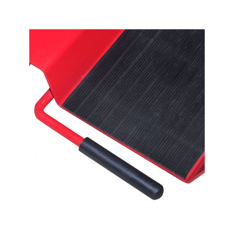 Motorrad-Plattform mit zentralem Ständer für Reparaturen.