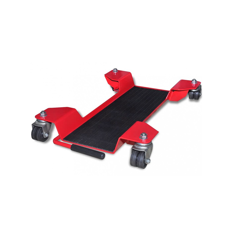 Motorrad-Plattform mit zentralem Ständer für Reparaturen.